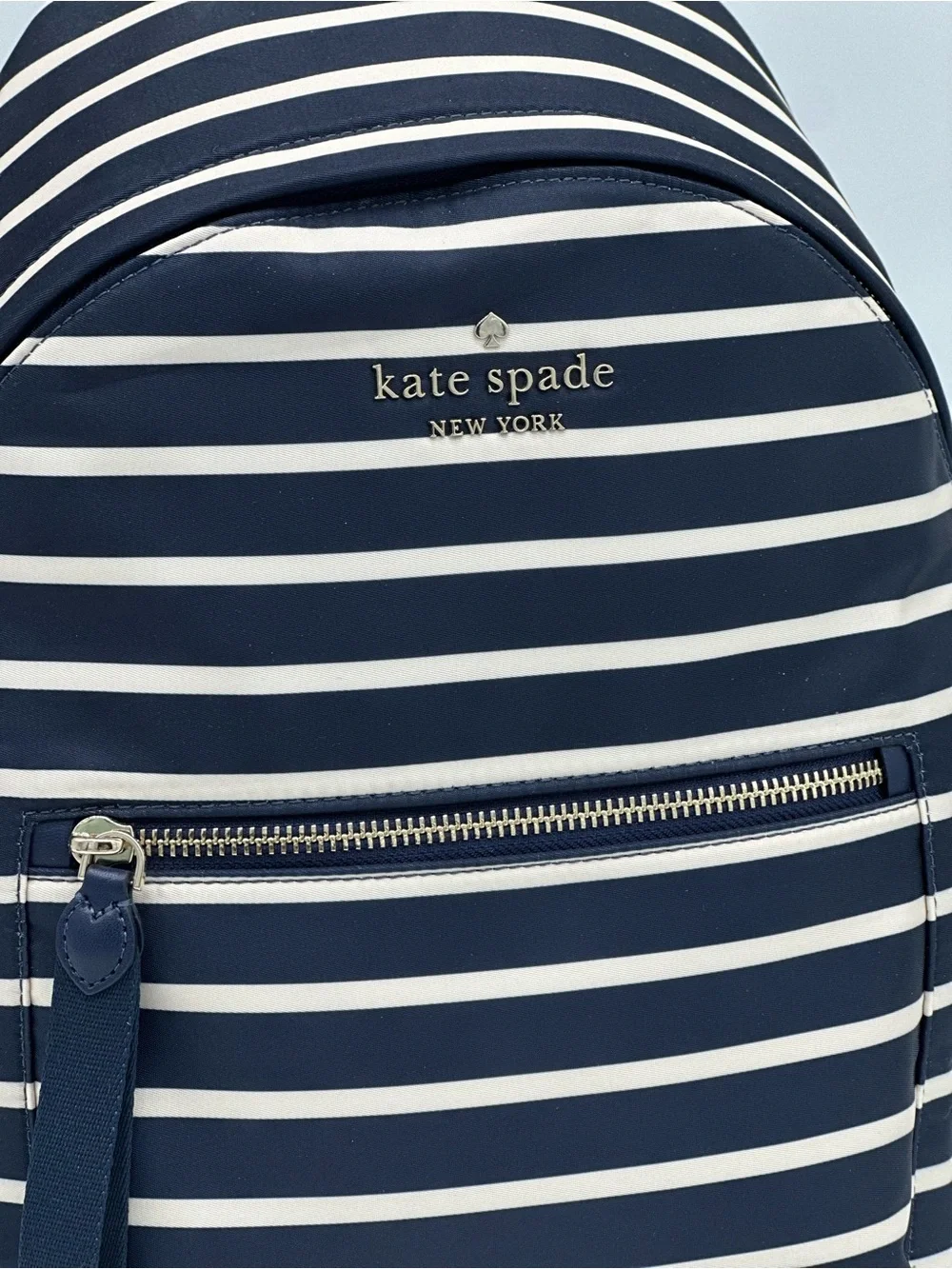 kate spade navy and white striped mini backpack with gold logo - Picture 2 of 11